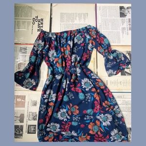 Floral + Flowy Blue Off-Shoulder Summer Maxi Dress